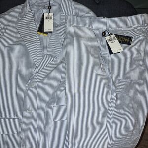 Classic Light Blue & White Striped Seersucker Suit - Two-Piece